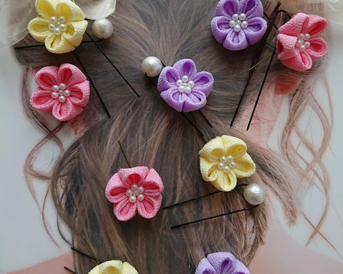 つまみ細工 髪飾り  オーダー専用になりました(*'▽'*) つまみ細工髪飾り【紬】プラスカラー卒業式 卒業式髪飾り 袴 水引き