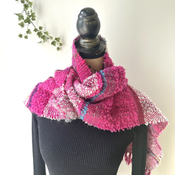 大人可愛いピンク の 手織り ウールマフラー/防寒 プレゼント（23-01） 2枚目の画像