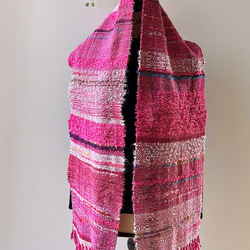 大人可愛いピンク の 手織り ウールマフラー/防寒 プレゼント（23-01） 10枚目の画像