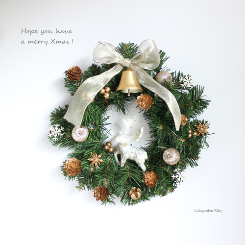 大人クリスマス クリスマスリース トナカイ 木の実 ゴールドベル
