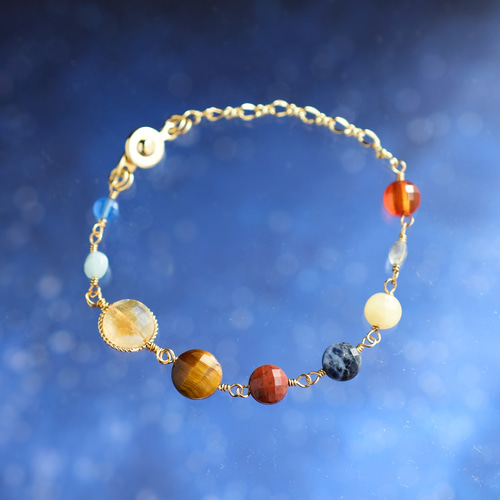 ブレスレット】宇宙の惑星 太陽系の9つの天体 天然石 ブレスレット