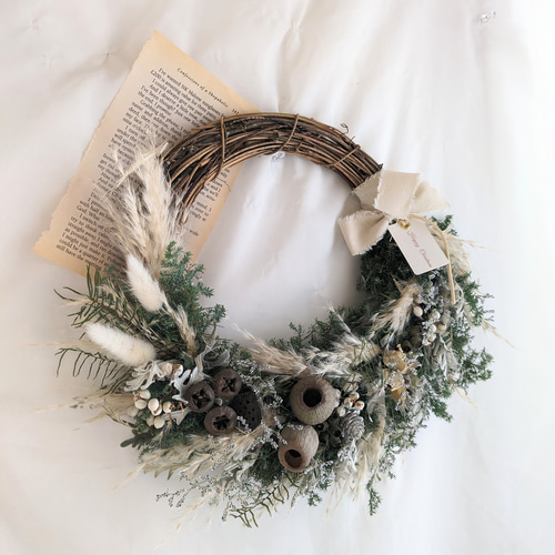 パンパスリース 受注販売】ふわふわパンパスとバイカラーリーフのリース