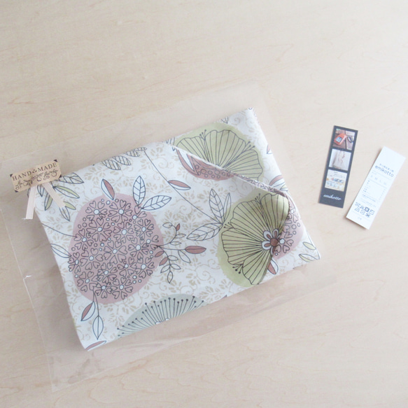 京都府産cotton　北欧風のいっぱい入る【leaf＆flower】一枚布の破れにくいあずま袋　５３×５３ｃｍ 12枚目の画像