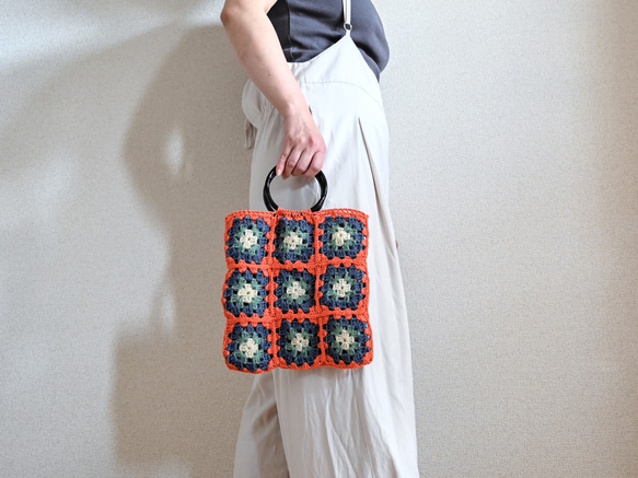 レトロなさんさんバッグ　granny square 3×3 4枚目の画像