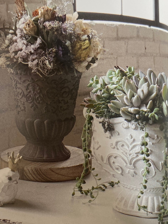 《可愛いアンティーク加工 セメント鉢 》アカンサスカップシリーズ L 観葉植物 多肉植物 お花の寄せ植えに 348 2枚目の画像