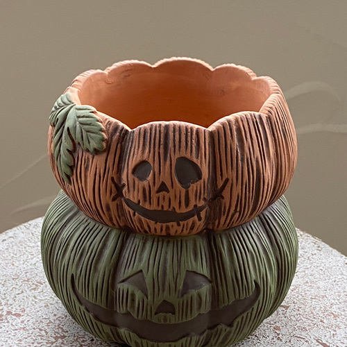 可愛いアンティーク加工 セメント鉢 》ハロウィン ジャックオー