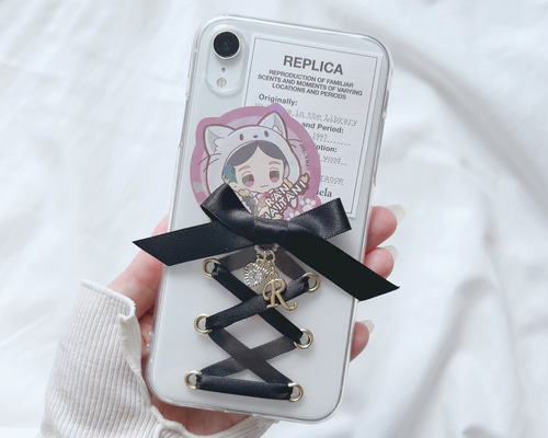ブラック 羽 地雷系 量産型 韓国 iPhoneケース 推し活 かわいい スマホケースで推し活♡レースアップ iPhoneケース ʚɞ 量産型