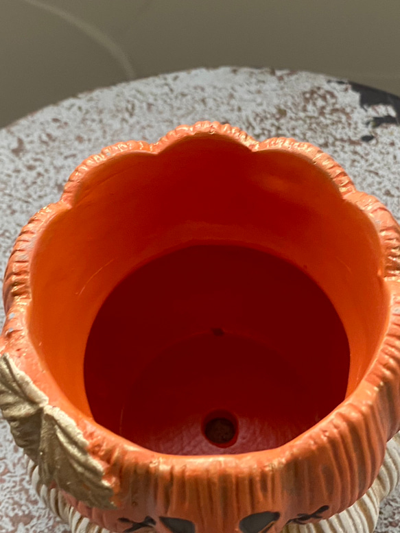 《可愛いアンティーク加工 セメント鉢 》ハロウィン ジャックオーランタンダブル 観葉植物 多肉植物 寄せ植えに 378 3枚目の画像