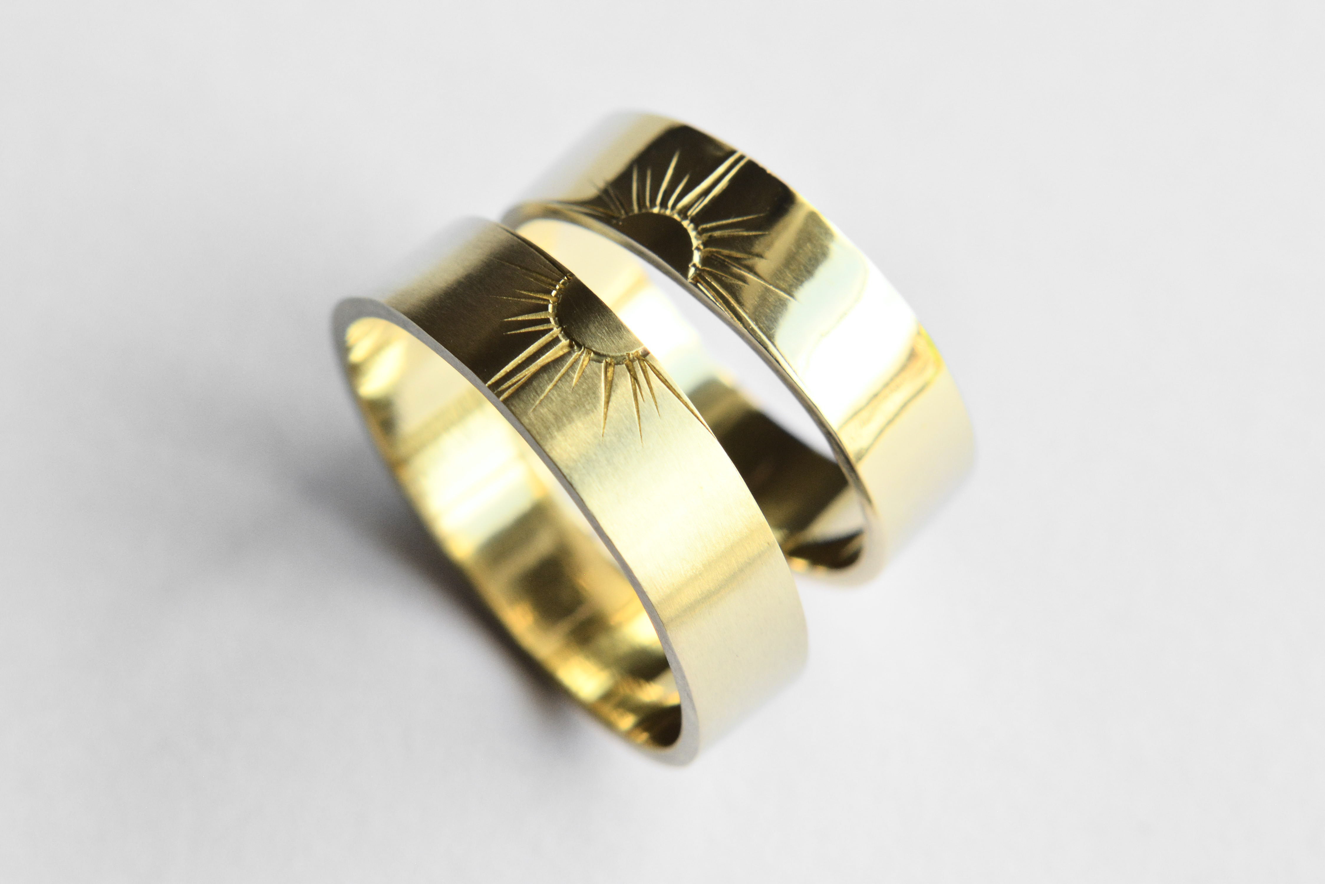 太陽の合わせ ペアリング 2点セット｜真鍮 ゴールド ブラス お揃い メンズ レディース