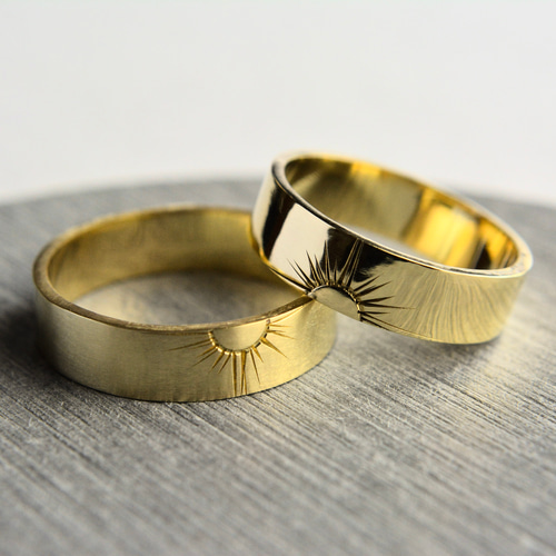 太陽の合わせ ペアリング 2点セット｜真鍮 ゴールド ブラス お揃い