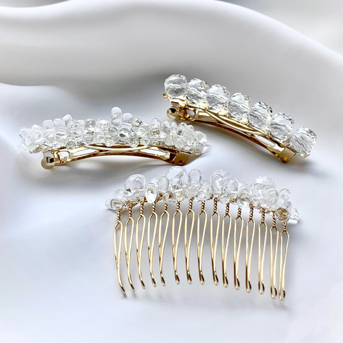 再販 天然石 水晶 クリスタルクォーツ ヘアアクセサリー バレッタ