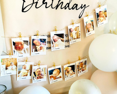 写真ガーランド 月齢 0m～11m 1歳誕生日 雑貨・その他 offrir 通販