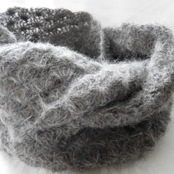 チクチクしないやわらか素材アルパカ75％スヌード　模様編み　チャコールグレー 2枚目の画像