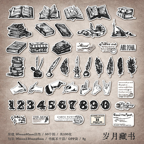 送料無料【S345コラージュ素材】海外シール ジャンクジャーナル レトロ