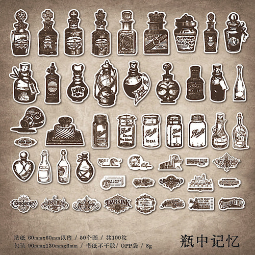 送料無料【S345コラージュ素材】海外シール ジャンクジャーナル レトロ