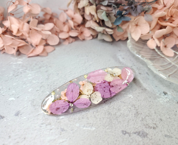 お花のあじさい レジン ヘアピン パープル ピンク バレッタ Nabi蜜花園