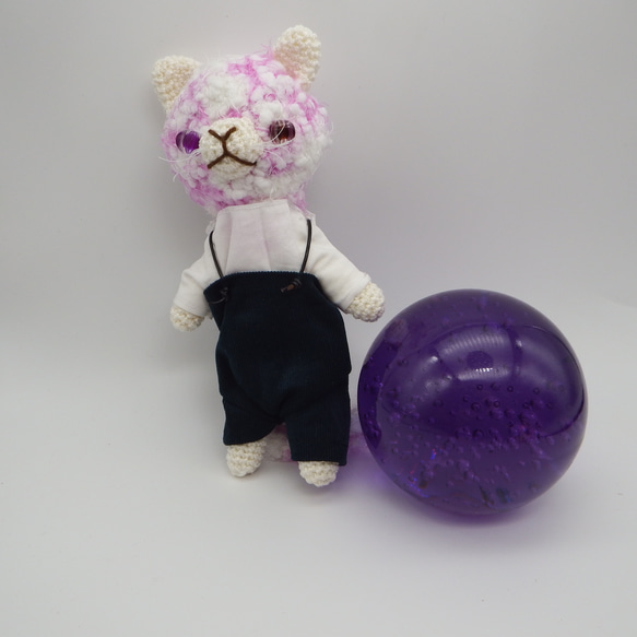 【あみぐるみ】風詠みの丘　猫又　もこもこ　白　紫　洋服【251】 3枚目の画像