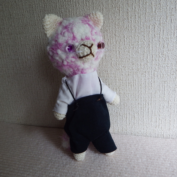 【あみぐるみ】風詠みの丘　猫又　もこもこ　白　紫　洋服【251】 16枚目の画像