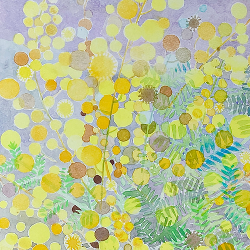 momorin  絵画４点 ミモザと虹と小さなお茶会/原画 ミモザの頃」f30 大きな水彩原画 絵画 miraclepocket 通販 16642036