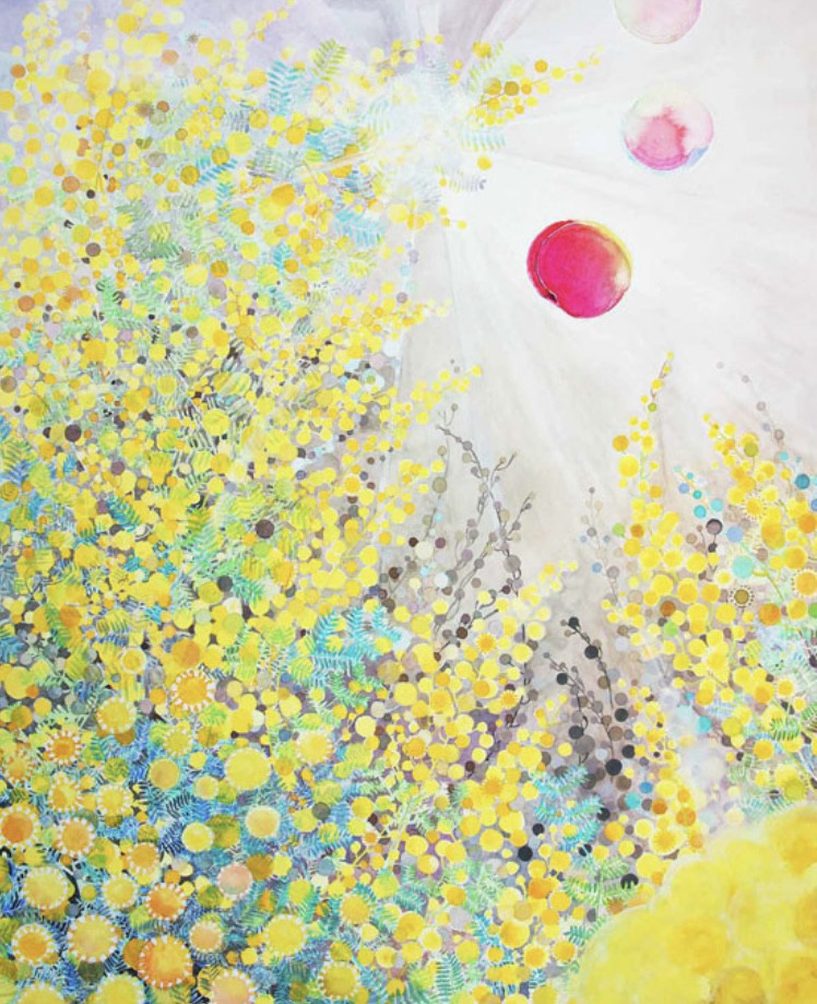 ミモザとグロリオサ　水彩画　原画