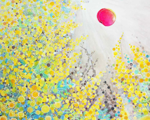 油彩画　「　ミモザ　」　原画　P6号 堀 哲夫 「 ミモザ 」 油絵 ・ 油彩画 F6 ( 6号 ) 絵画 洋画