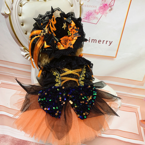 かぼちゃカラーのハロウィンドレス ペット服・アクセサリー