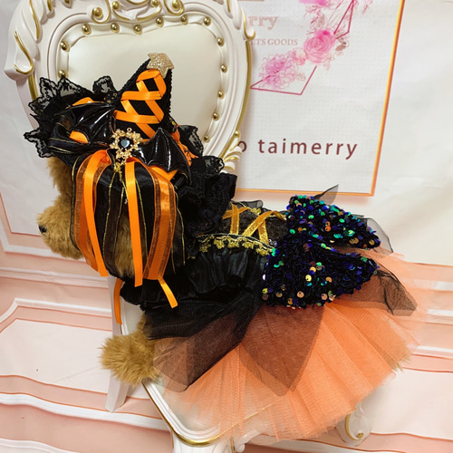 かぼちゃカラーのハロウィンドレス ペット服・アクセサリー
