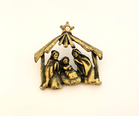 【ビンテージ　nativity  クリスマス　ピンブローチ】キリスト　アンティックゴールドカラー 1枚目の画像