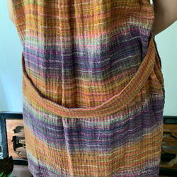 ロング丈手織り綿チュニック　襟元と後ろベルトでよりかっこいい　オレンジ紫絣 9枚目の画像