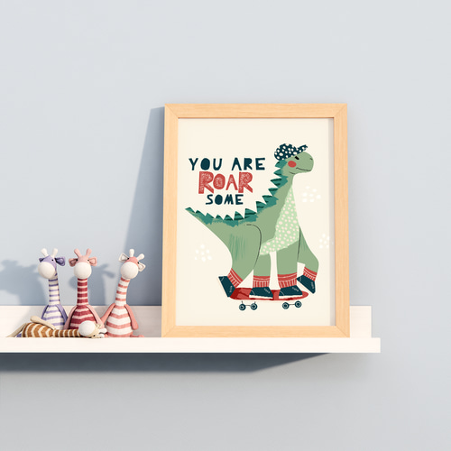 アートポスター 子供部屋 恐竜 ダイナソー 動物イラスト スケート