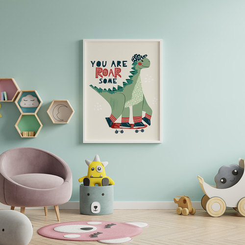 アートポスター 子供部屋 恐竜 ダイナソー 動物イラスト スケート