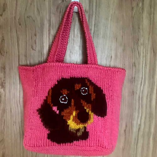 ダックスのプリントイラスト ショルダーバッグ ネイビー ステンシル