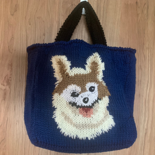わんこお散歩トートバッグ 手編み 犬イラスト オーダーメイド 名前入り  