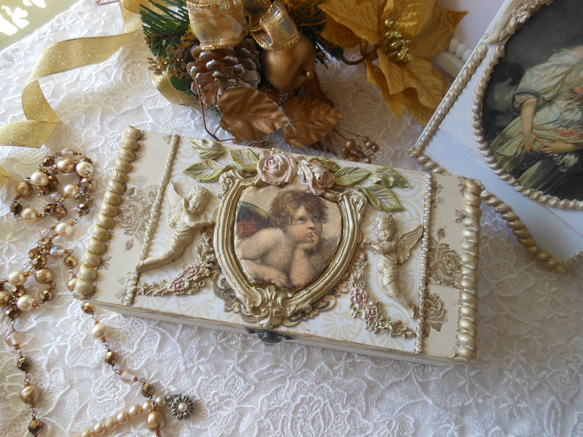 ヴィンテージ調ラファエロの天使のレリーフボックス・ ジュエリーボックス・小物入れ 7枚目の画像