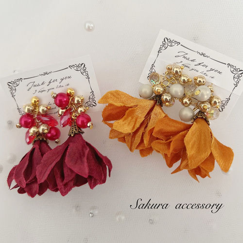 秋色 花びら タッセル ピアス イヤリング ピアス（その他） Sakura 