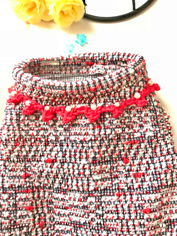 RSH5 可愛的花呢針織連身裙，搭配閃光紅色狗裝 第3張的照片