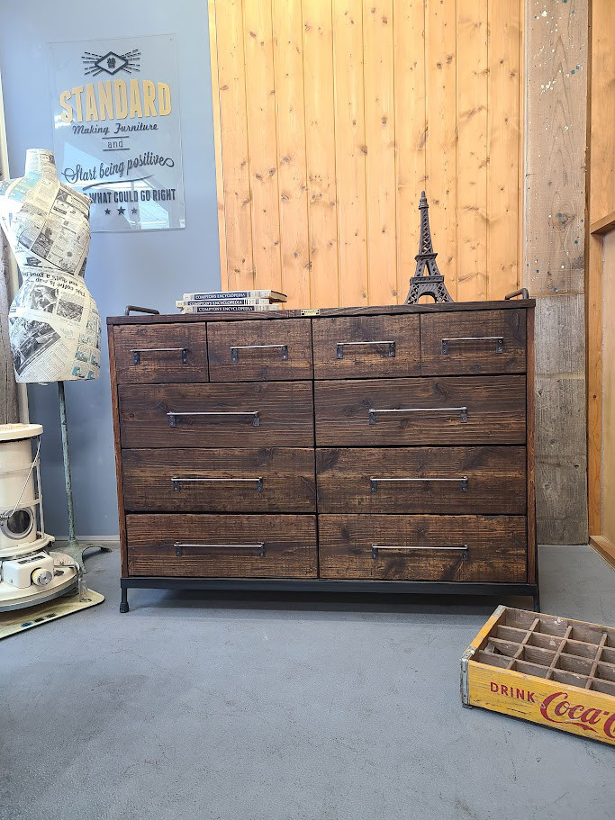男前チェストDB/ダークブラウン 古材とアイアン整理タンス