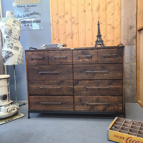 男前チェストDB/ダークブラウン 古材とアイアン整理タンス