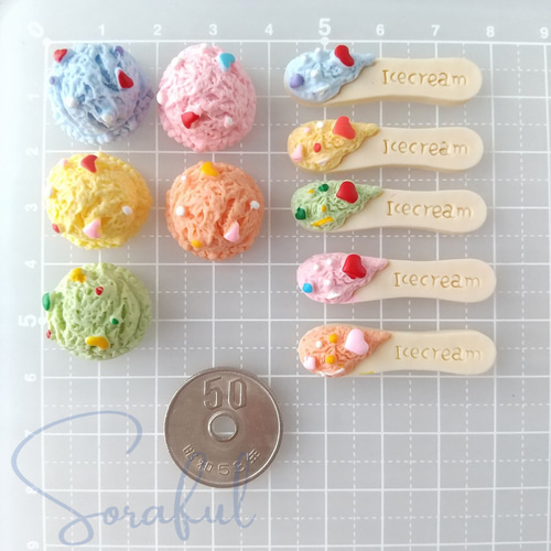 2個】カラフルアイスクリーム&スプーン セット【デコパーツ】D-0048
