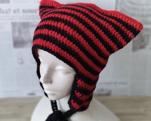 Amazon.co.jp: 猫耳ニット帽 ハンドメイド グラデーション