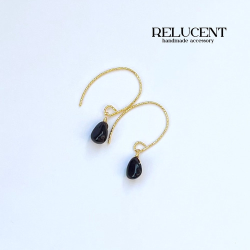 天然石ピアス ブラックオパール 14kgf pierced earrings フィッシュ 
