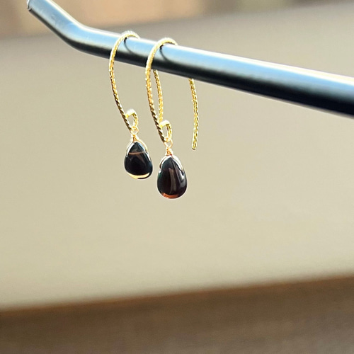 天然石ピアス ブラックオパール 14kgf pierced earrings フィッシュ 