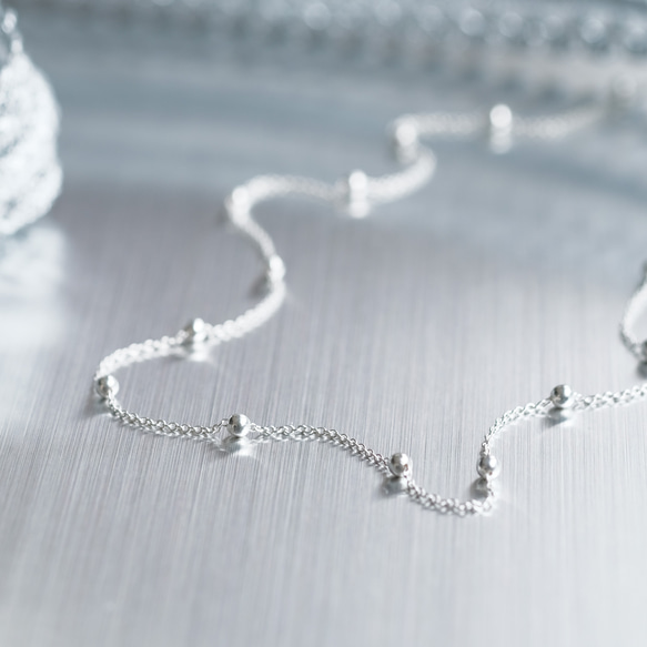 39cm ボールチェーン ステーション ネックレス シルバー925 ネックレス