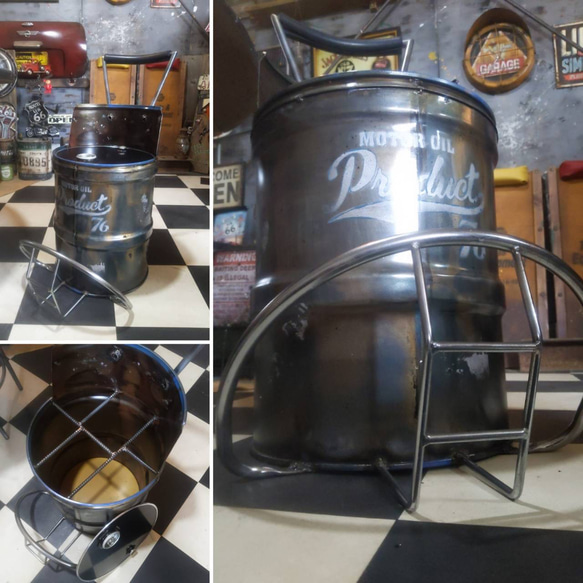 インダストリアル  ガレージテーブル&チェア  G-Type ハイテーブル（高さ調整式） ドラム缶 収納スツール 8枚目の画像