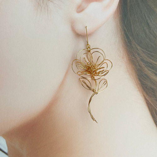 植物採集・アネモネ 】 お花の線絵画 ワイヤーアクセサリー