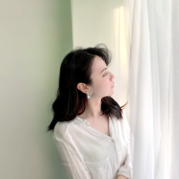 イヤリング台湾胡蝶蘭樹脂釉蘭シルバージュエリーギフトボックス耳クリップ手作り夏 4枚目の画像