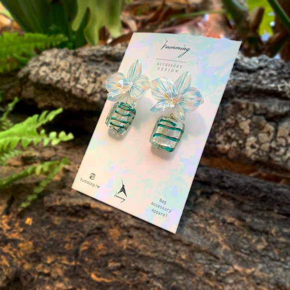 耳環 台灣蝴蝶蘭 樹脂 琉璃 蘭花 銀飾 禮盒 耳夾 手工 夏天 第5張的照片