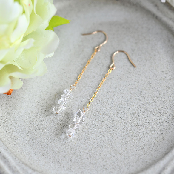 極上 ハーキマーダイヤモンド　氷雪ピアス イヤリング変更可 4月の誕生石 3枚目の画像