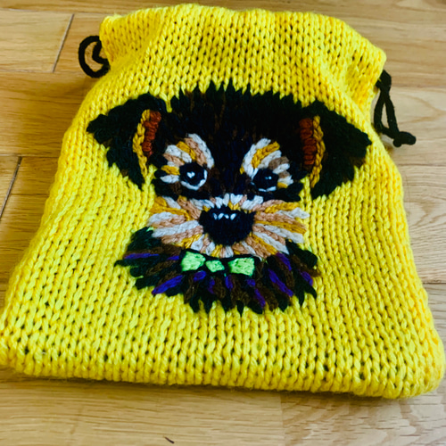 わんこ小物入れ 手編み 犬イラスト オーダーメイド 名前入り