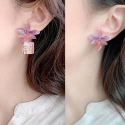 耳環 姬蝴蝶蘭 樹脂 琉璃 蘭花 銀飾 禮盒 耳夾 手工 第11張的照片